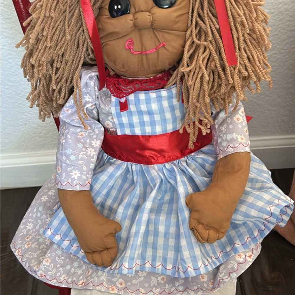 Handmade Rag Doll with Red Ribbons - Picture 3 of 3